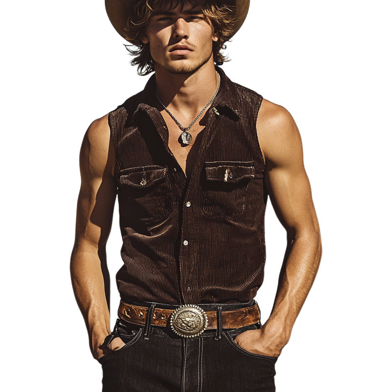 Men's Solid Color Corduroy Lapel Vest MTA1509E7X