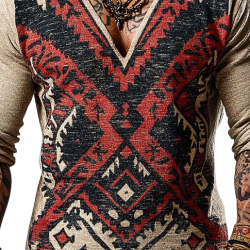 Men's Casual Slim Fit V-Neck Knitted Printed Long Sleeve T-Shirt 33470129F