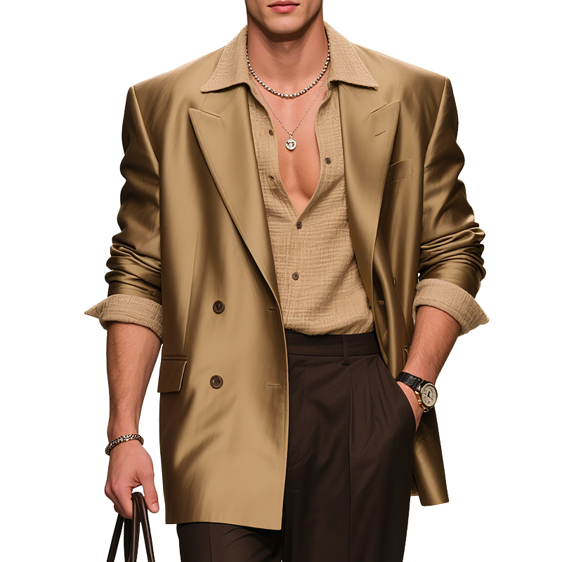 Men's Classic Vintage Style Luxe Satin Double Breasted Blazer MTA2541F7TO