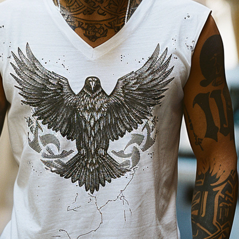 Men's Retro V-Neck Printed Tank Top 05056377X