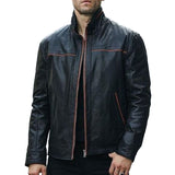 Men's Patchwork Contrasting Line Leather Jacket 82012853U