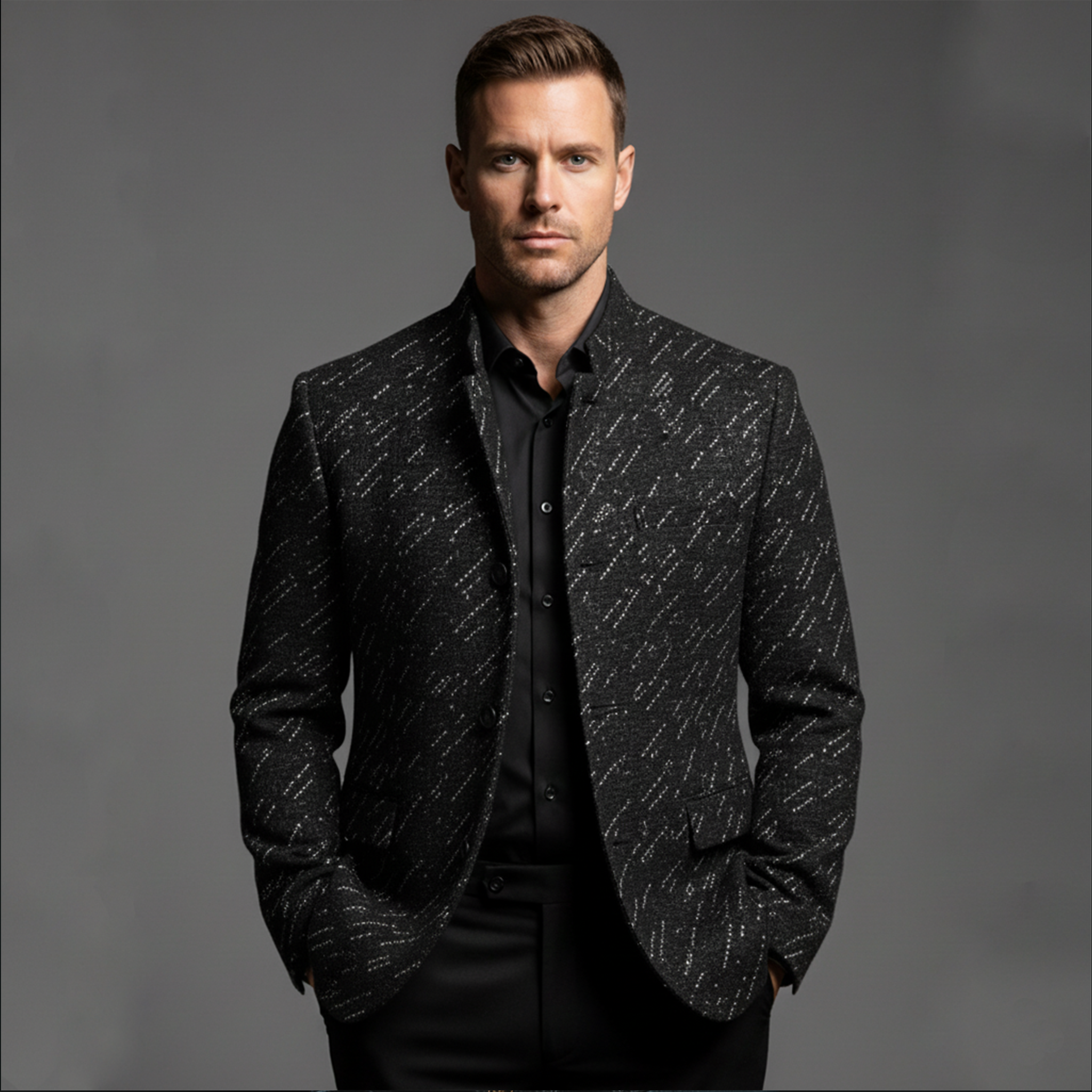 Men's Classic Business Stand Collar Faux Texture Woolen Slim Jacket MTA2947I5K
