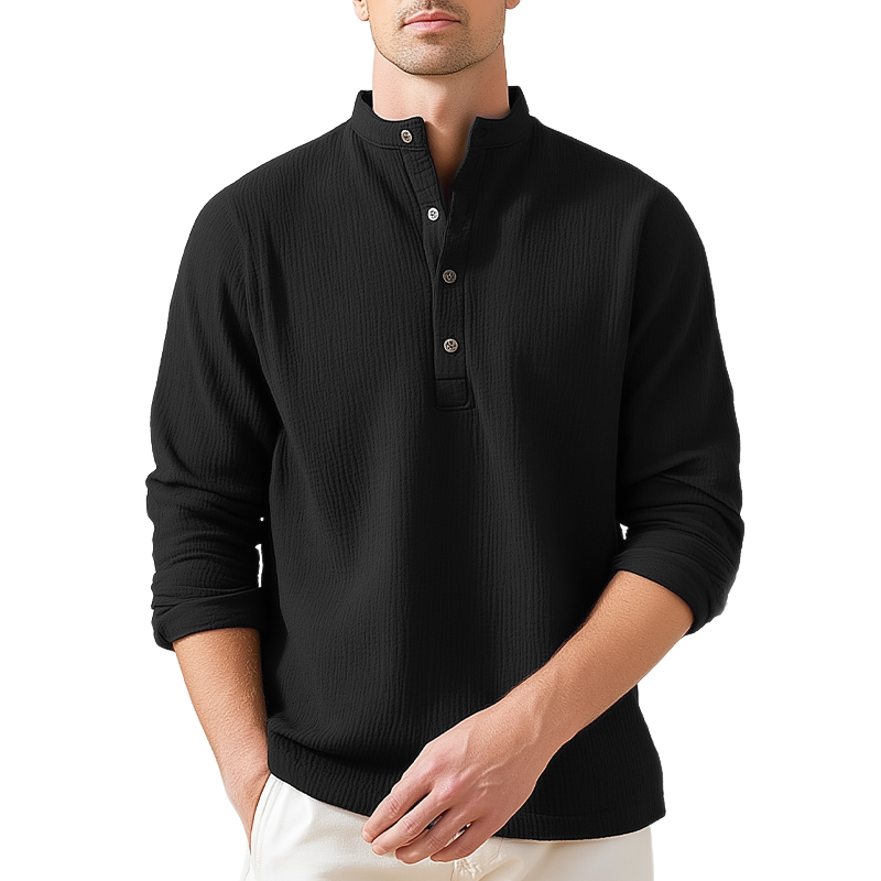 Men's Basic Henley Collar Textured Long Sleeve T-Shirt MTA0454H2U