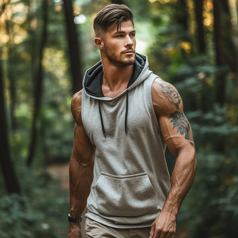Men's Retro Casual Sports Hooded Tank Top MTA2176E9TO