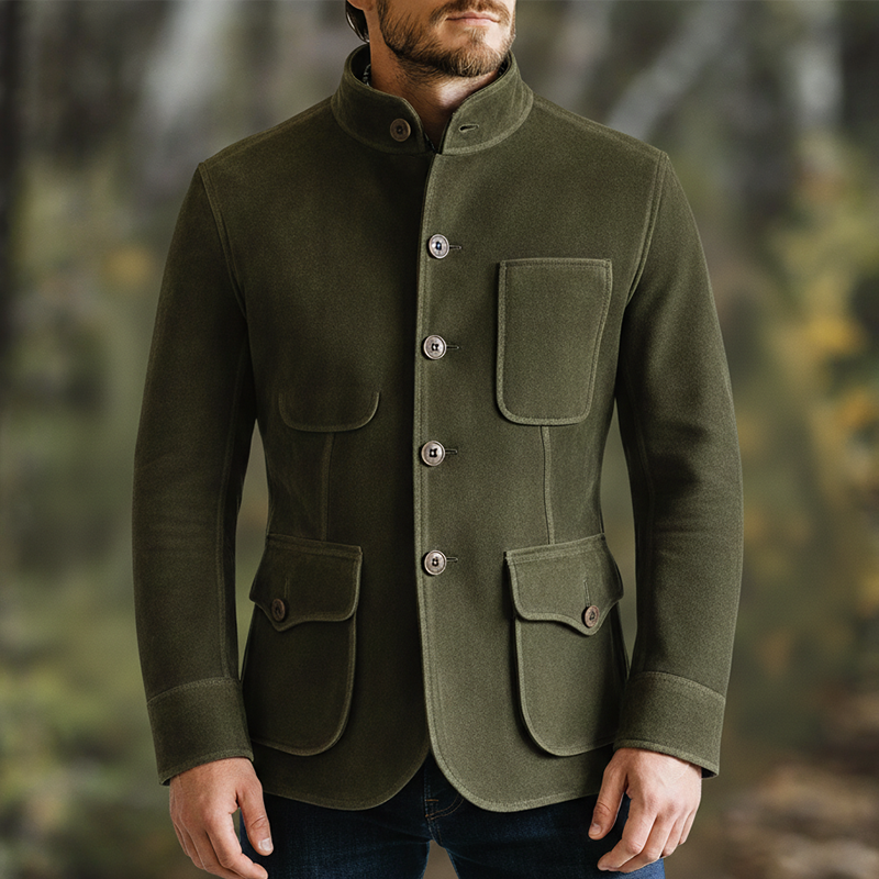 Men's Winter Retro Multi-Pocket Faux Suede Stand Collar Jacket MTA1485K7P