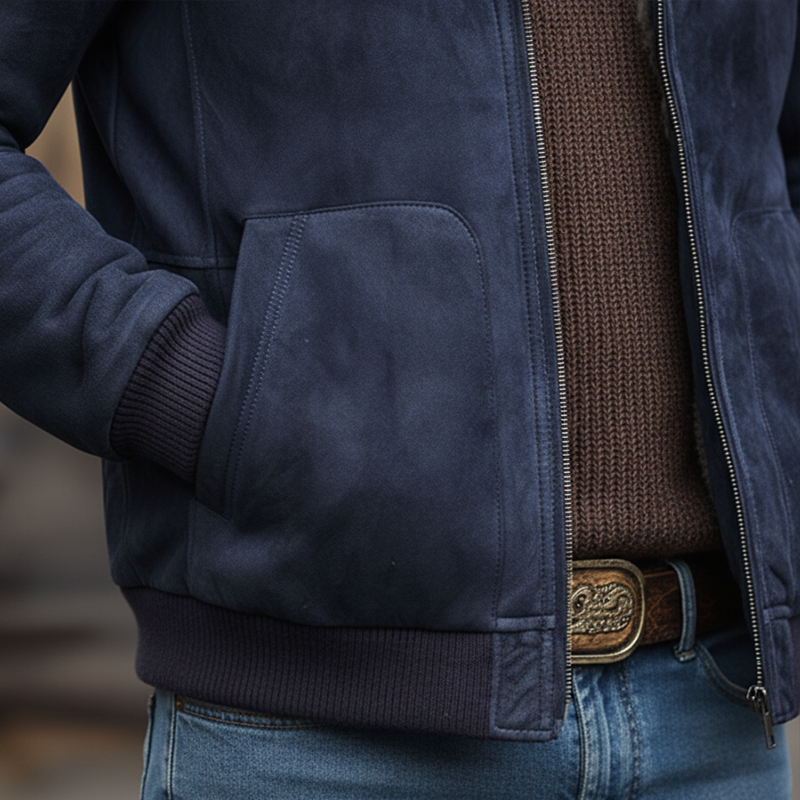 Men's Winter Retro Faux Suede Lined Hooded Zip-Up Jacket MTA2402K2P