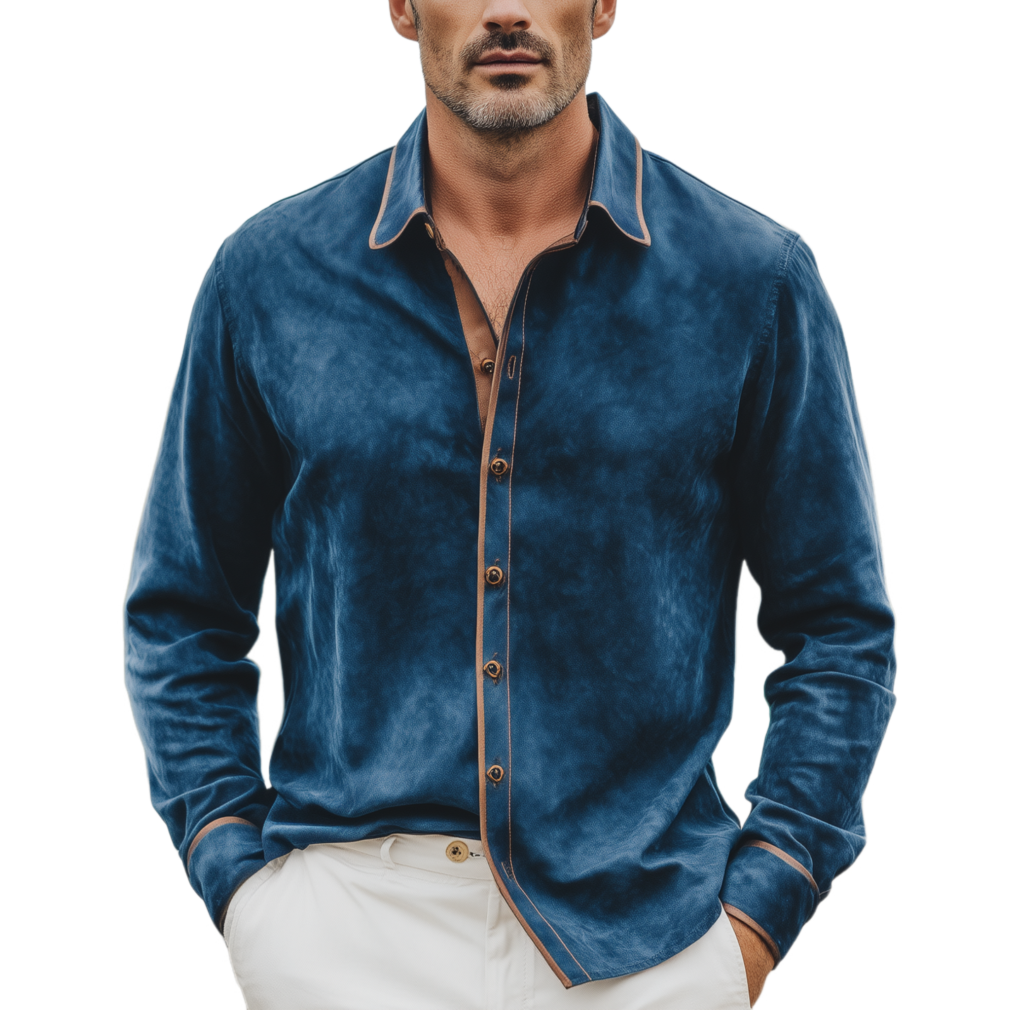 Men's Classic Casual Suede Fabric Patchwork Slim Long Sleeve Shirt MTA0417H7K
