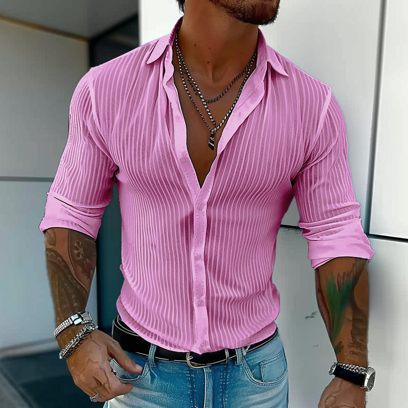 Camisa de manga larga con solapa y rayas de color liso para hombre 94598700Z