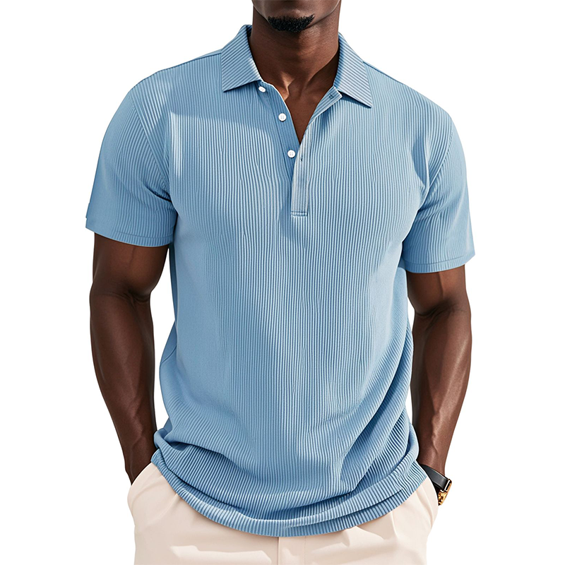 Men's Business Striped Texture Solid Color Short Sleeve POLO Shirt MTA2234G3U