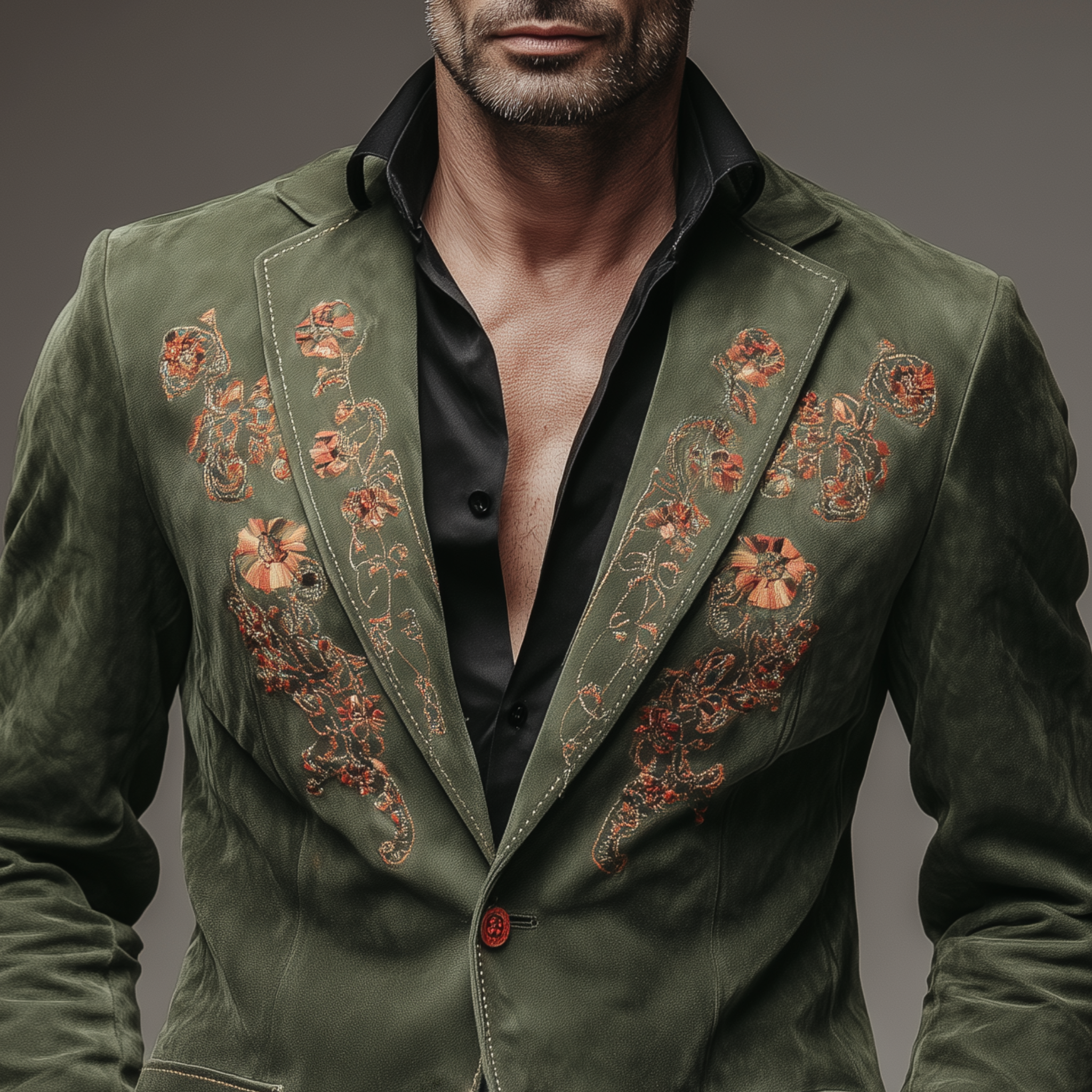 Men's Classic Vintage Embroidered Suede Single-Breasted Blazer MTA1928H7K