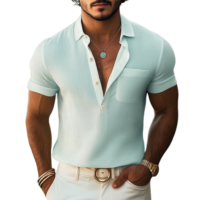 Men's Summer Basic Polo Collar Textured Short-sleeved T-shirt MTA0566G4U