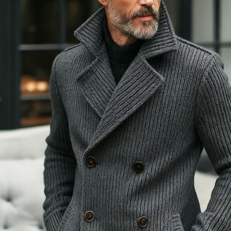 Men's Retro Casual Knit Double-Breasted Mid-Length Coat MTA3130J8TO