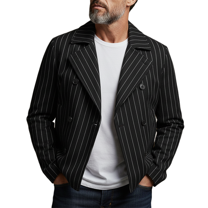 Men's Casual Striped Blend Lapel Double-Breasted Jacket MTA2457K0X