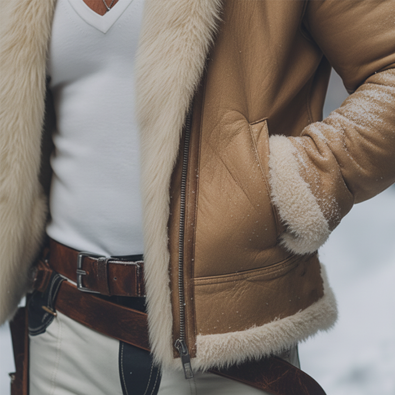 Men's American Retro Style Faux Fur Zipper Jacket MTA2693K6P