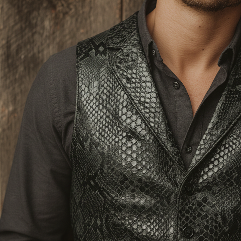 Men's Vintage Snake-Print PU Leather Vest MTA2951I5P