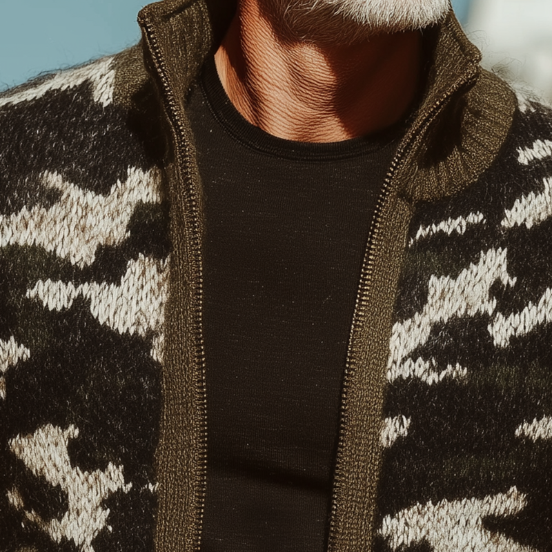 Men's Autumn And Winter Fashion Camouflage Knitted Zipper Sweater Cardigan MTA1393I7P