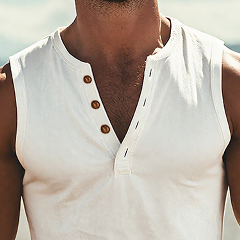 Men's Spring And Summer Casual Thin Suede Henley Collar Tank Top MTA0194G9K