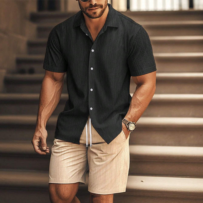 Men's Casual Contrast Color Short Sleeve Shorts Two Piece Set 20132933X