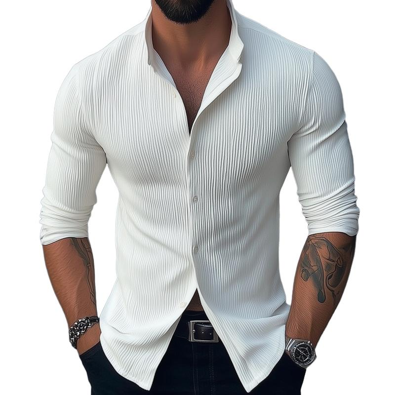 Camicia casual da uomo a maniche lunghe con colletto alto tinta unita 02801063Z