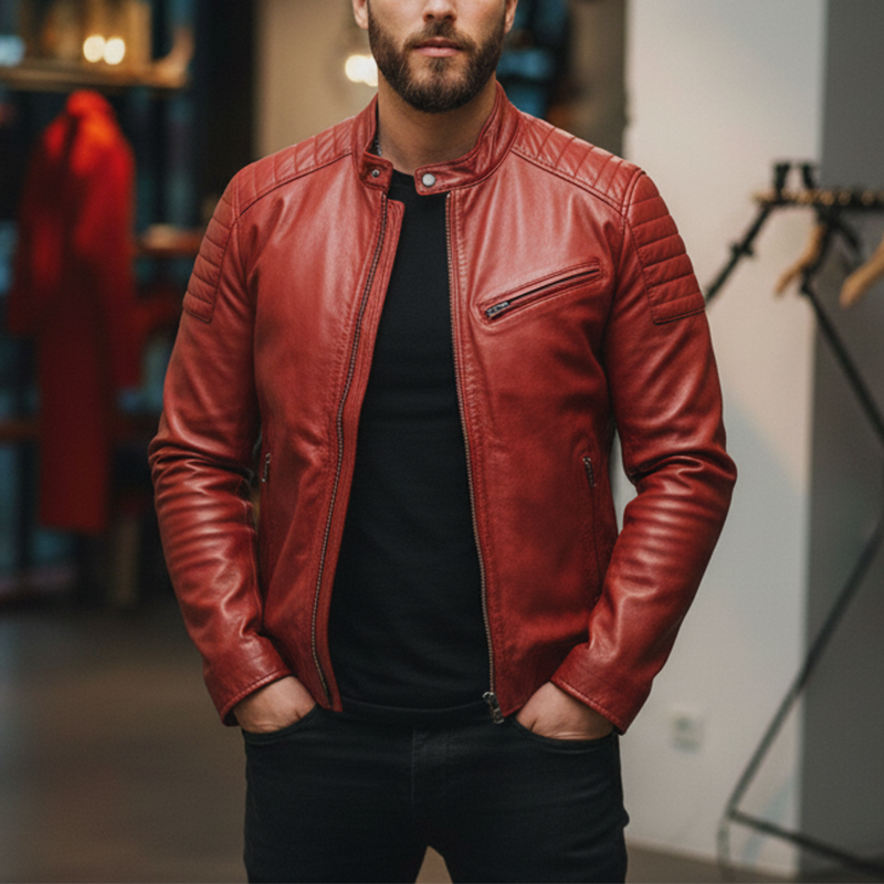 Men's Winter Fashion Multi-pocket PU Faux Leather Motorcycle Jacket MTA2236J9P