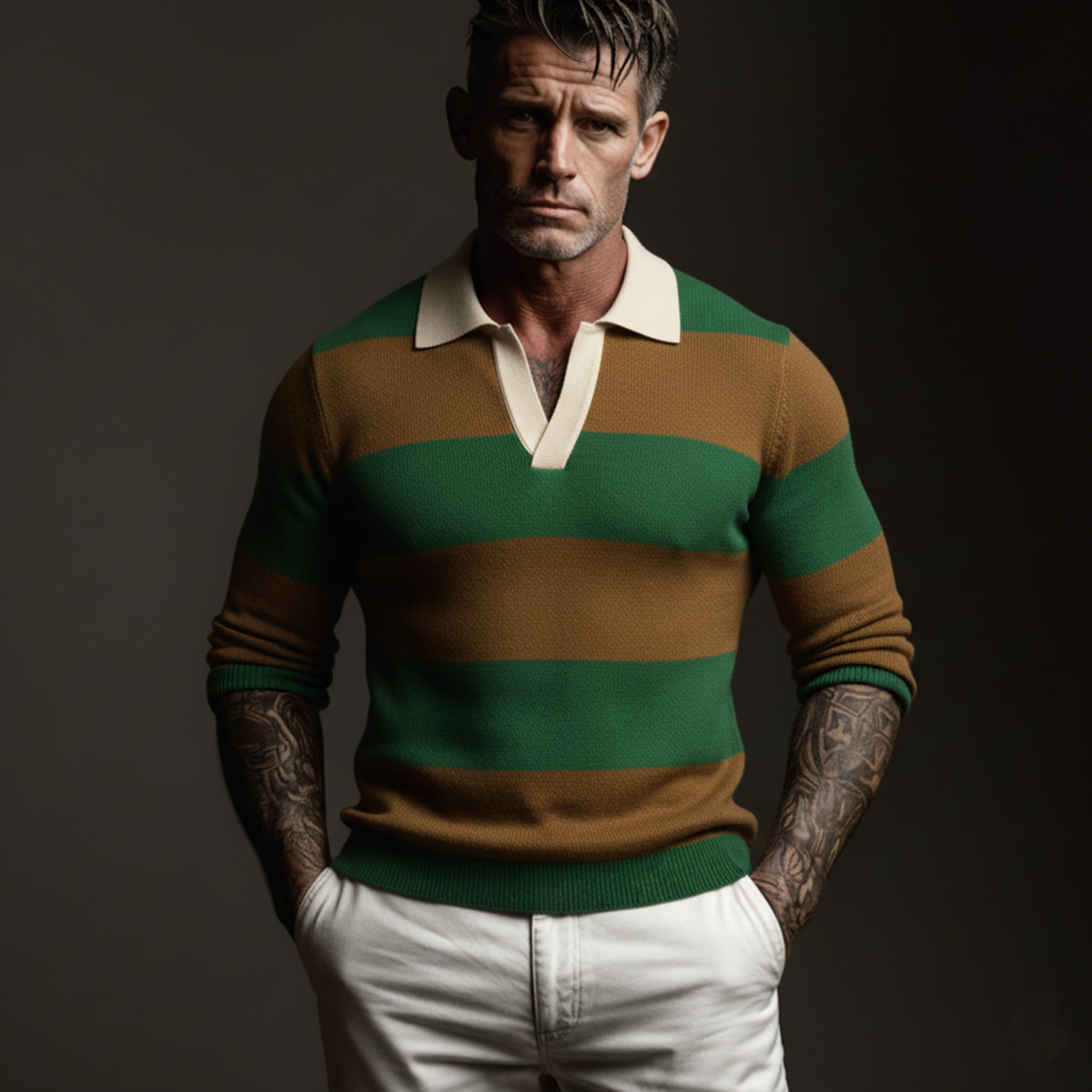 Men's Classic Casual Color-blocked Striped Slim Fit Sweater MTA0734K8K