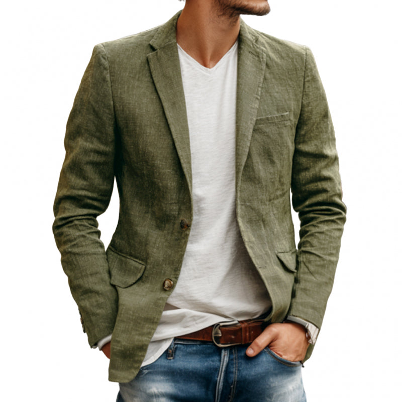 Men's Casual Solid Color Breathable Linen Notch Lapel Single-breasted Slim-fit Blazer  MTA1714G1M