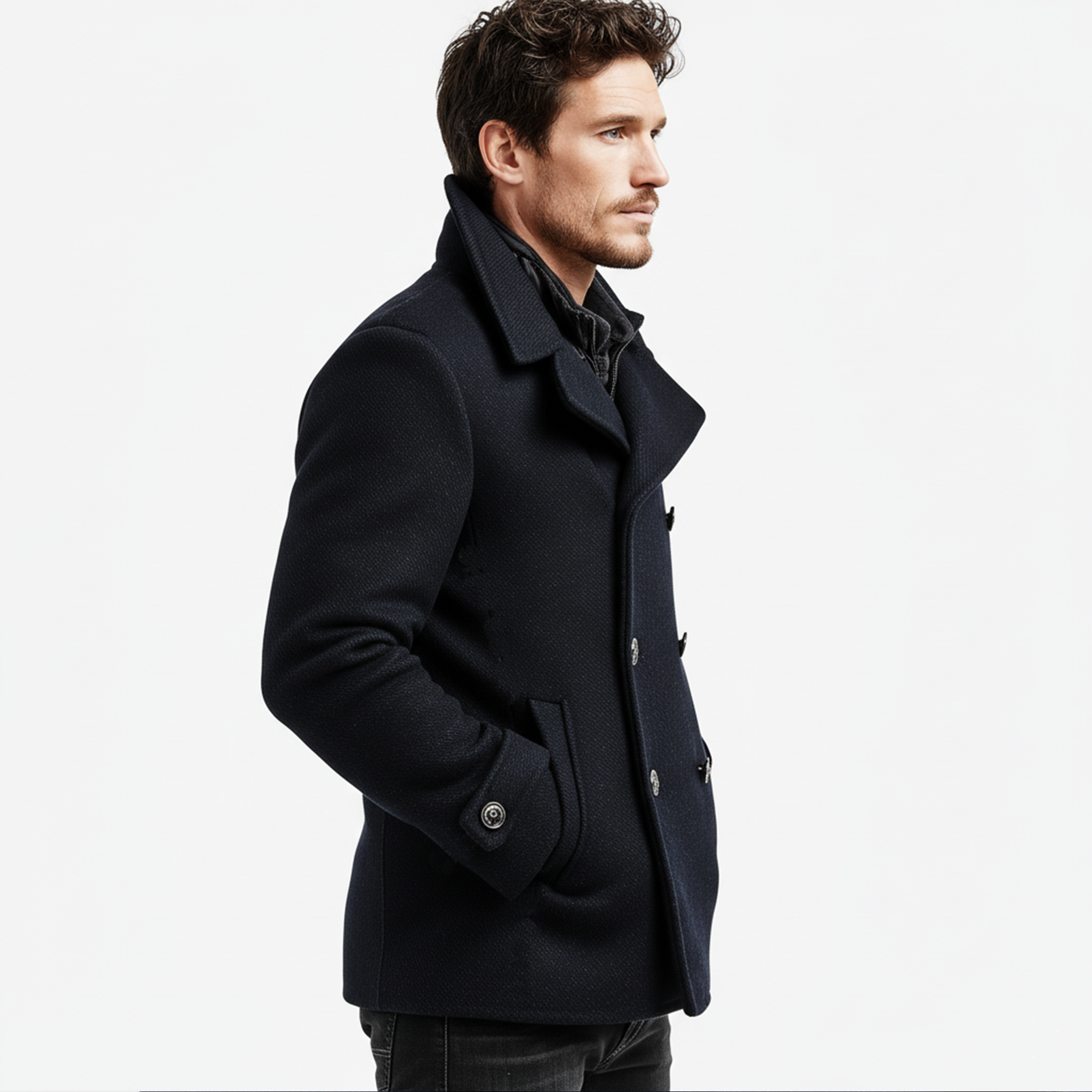 Men's Classic Retro Lapel Double-breasted Faux Wool Short Coat MTA2689I2K