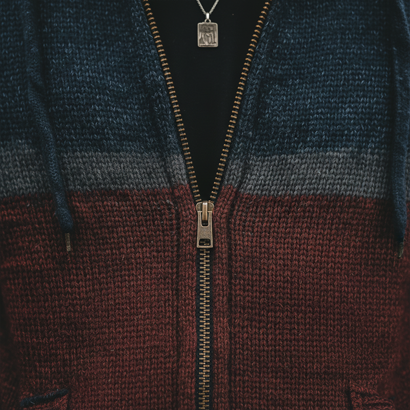 Men's Winter Fashion Contrast Color Cotton Knitted Hooded Cardigan Sweater MTA1097J4P