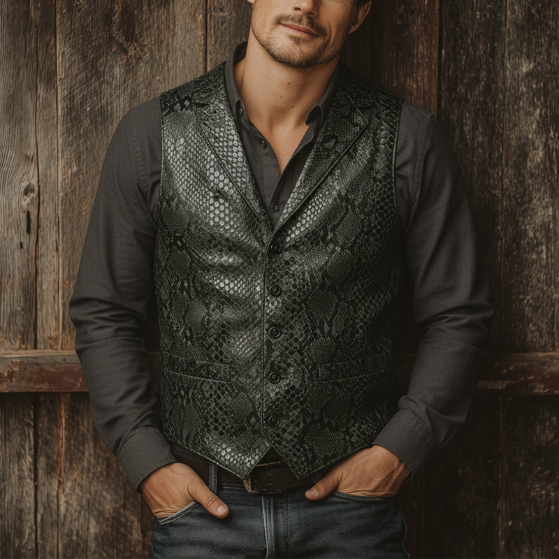 Men's Vintage Snake-Print PU Leather Vest MTA2951I5P