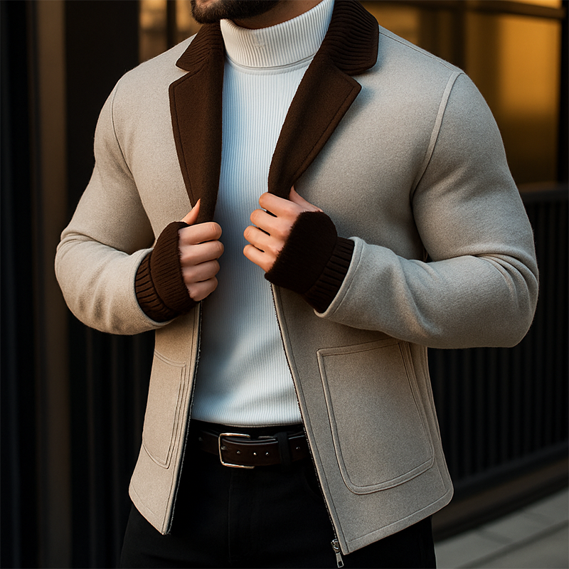 Men's Retro Casual Knitted Splicing Slim Lapel Jacket MTA1717I0TO