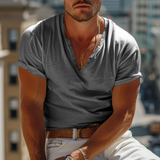 Men's Solid Henley Collar Short Sleeve T-shirt 92321802Z