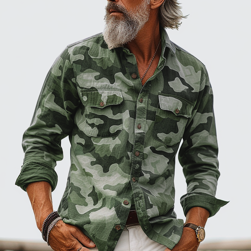 Chemise cargo à revers camouflage avec poche poitrine pour homme 72098909Z