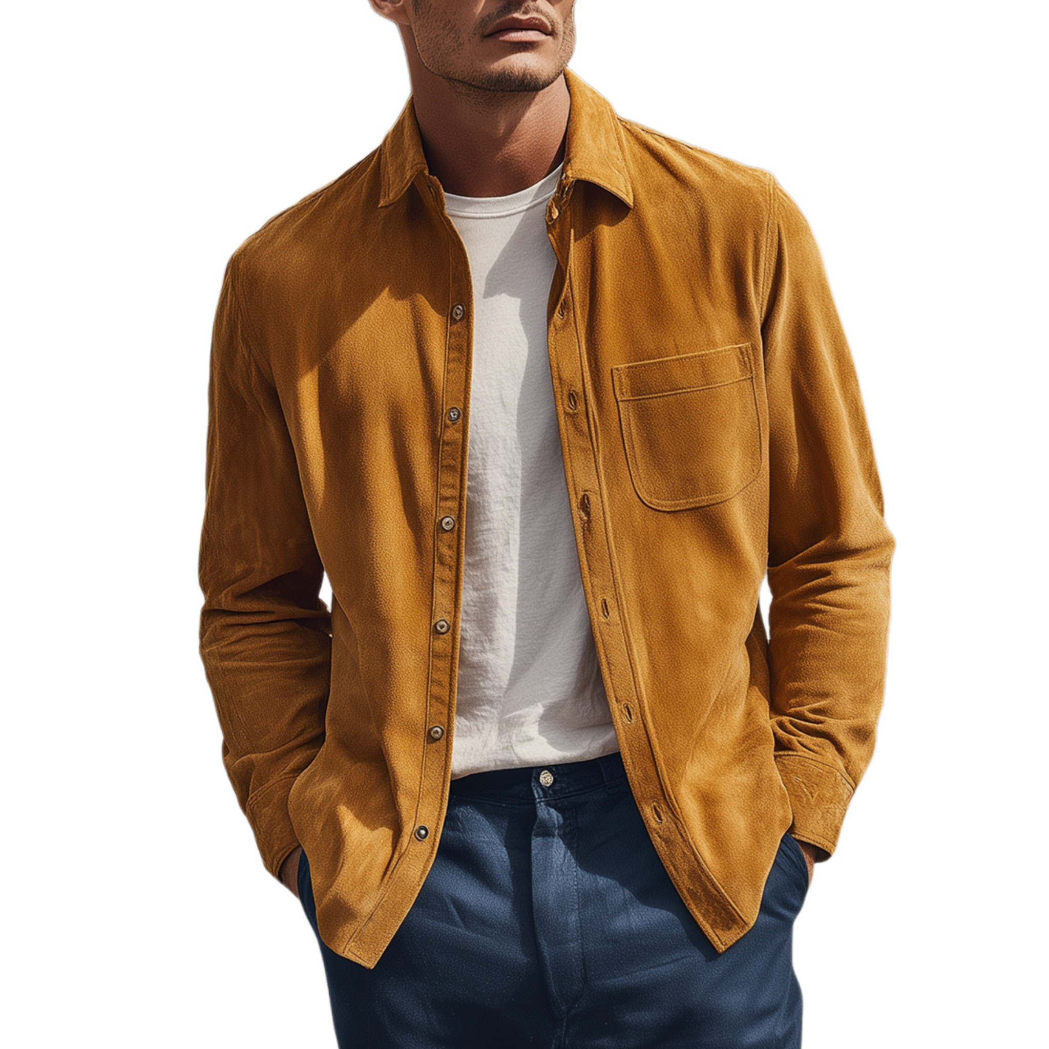 Men's Classic Casual Solid Color Thin Suede Long-sleeved Shirt MTA0188H7K