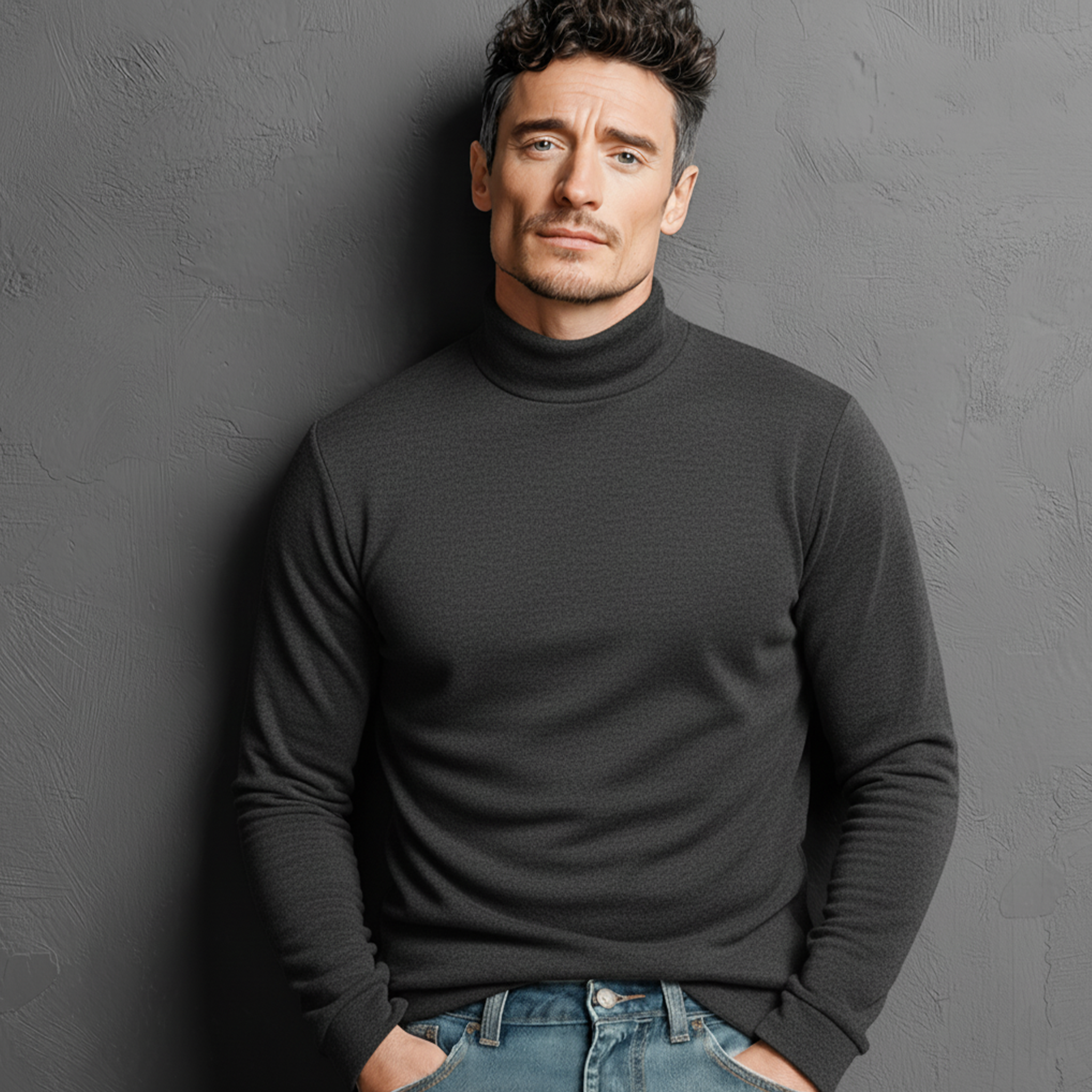 Men's Classic Half-high Collar Dralon Fabric Warm Slim Long-sleeved T-shirt MTA2013J3K