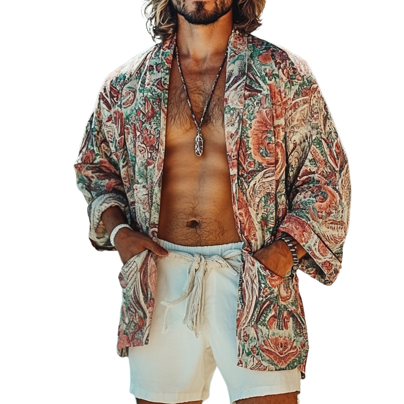 Men's Fashion Bohemian Style Long Sleeve Loose Long Cardigan MTA1448E4Z