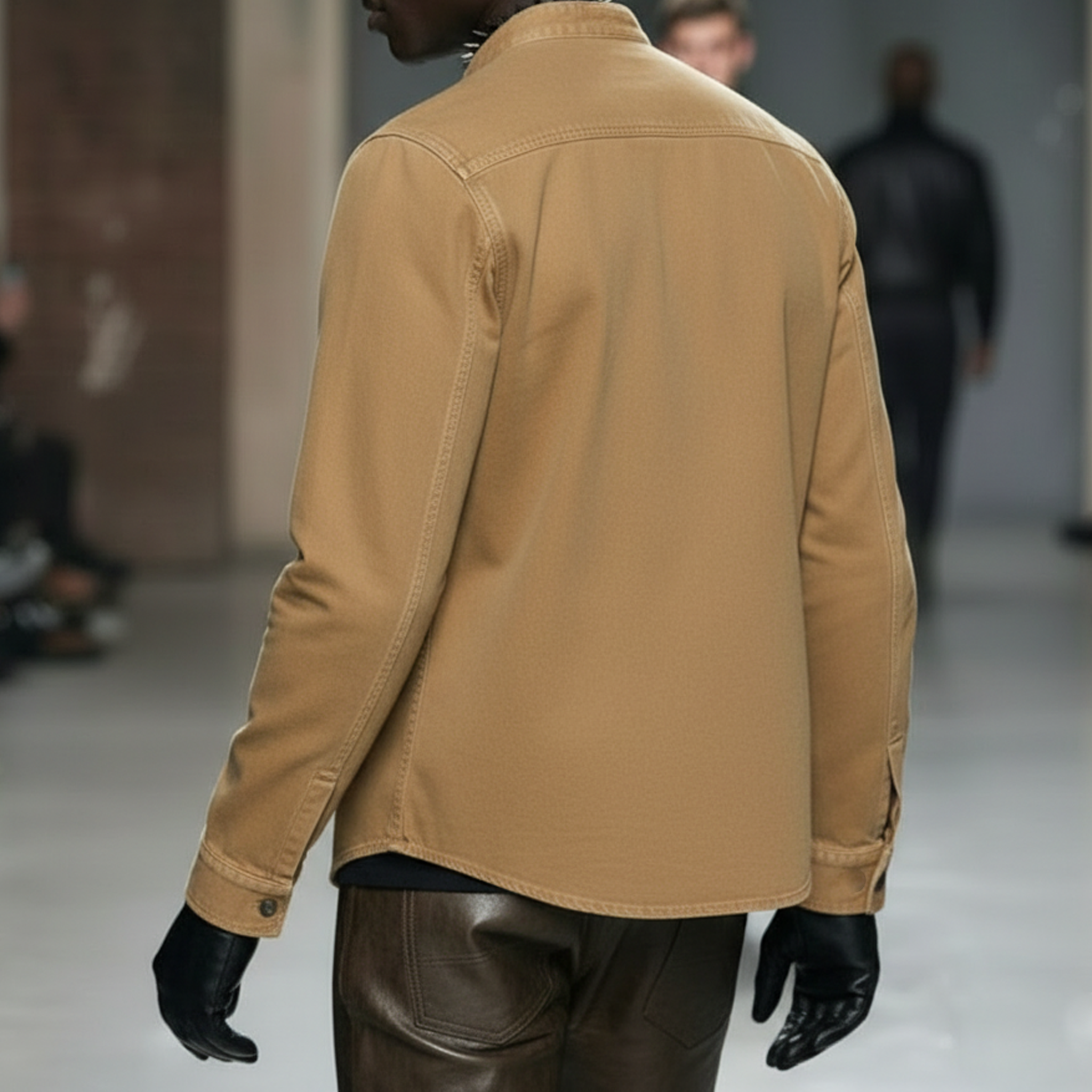 Men's Classic Casual Stand-collar Washed Cotton Long-sleeved Shirt MTZ0566A0K