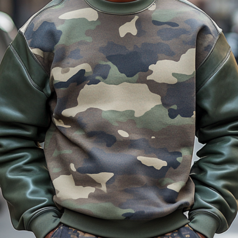 Men's Outdoor Casual Camouflage Patchwork Round Neck Sweatshirt 00925555F