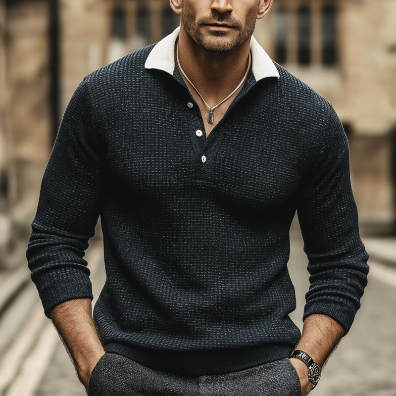 Men's Business Color-blocked Polo Collar Knit Sweater MTA0928L8U