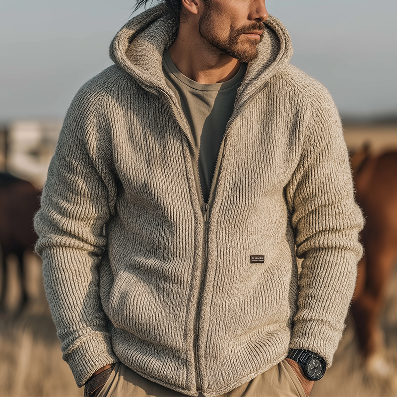 Men's Retro Casual Knitted Hooded Zip-Up Cardigan Jacket MTA2806J7TO