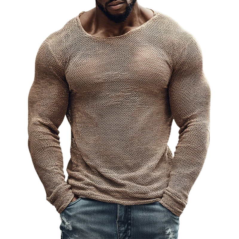 Men's Retro Casual Knit Crew Neck Long-Sleeve T-Shirt MTZ1958A9TO