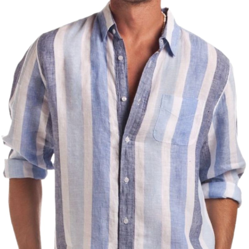 Men's Stylish Striped Lapel Long-sleeved Shirt 57218080F