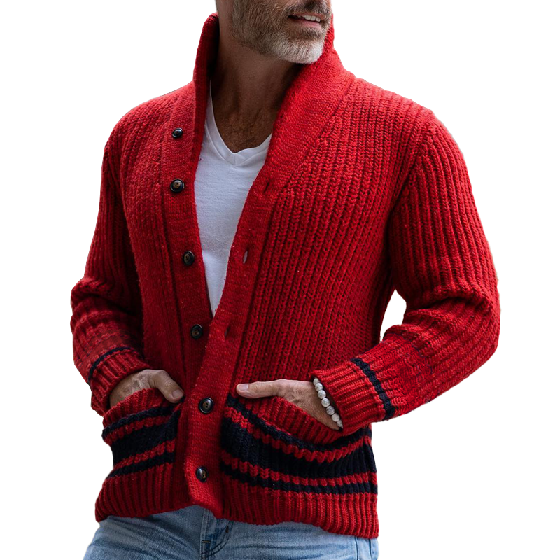 Men's Vintage Color Block Striped Lapel Single-breasted Knit Cardigan 88246691Z