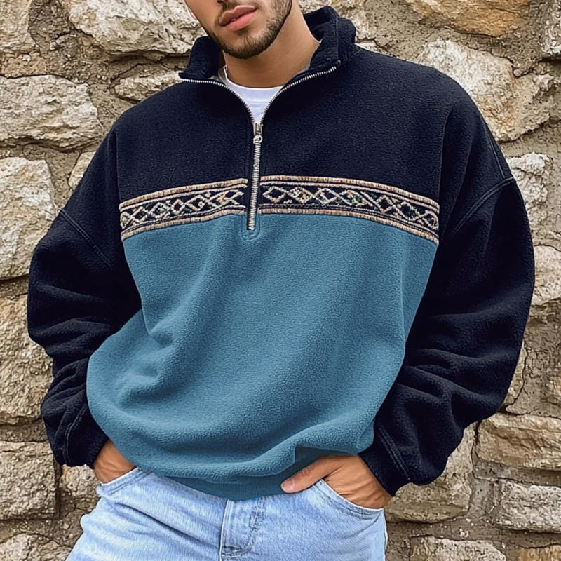 Lockeres Langarm-Sweatshirt aus Polarfleece im Vintage-Farbblock-Design für Herren 35672071Z