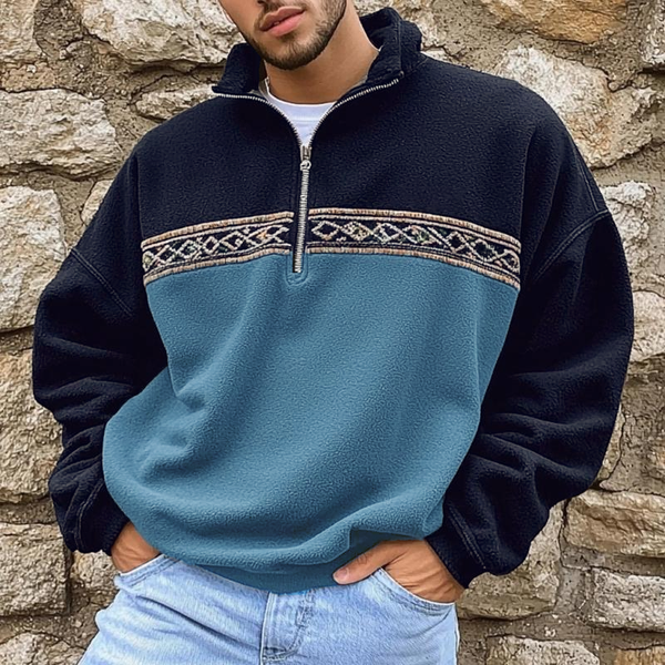 Men's Vintage Colorblock Loose  Polar Fleece Long Sleeve Sweatshirt 35672071Z