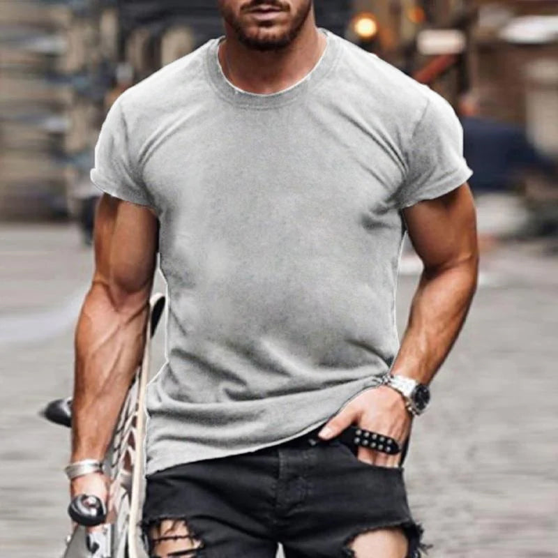 Men's Casual Solid Color Tight Short Sleeve T-Shirt 99736407Y