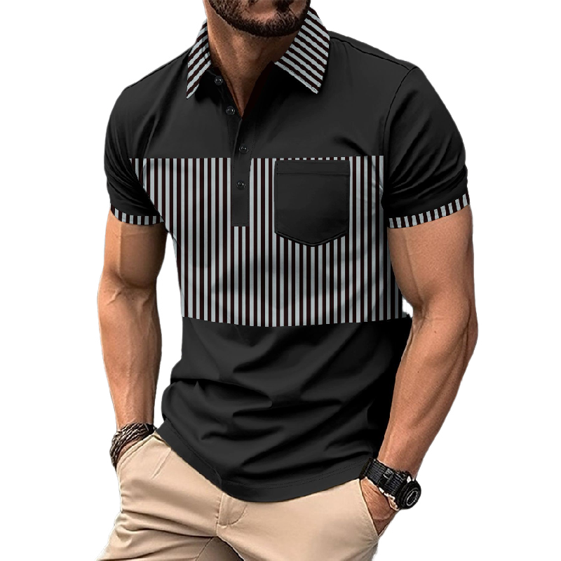 Men's Stripe Print Short Sleeve Polo Shirt 18376021X