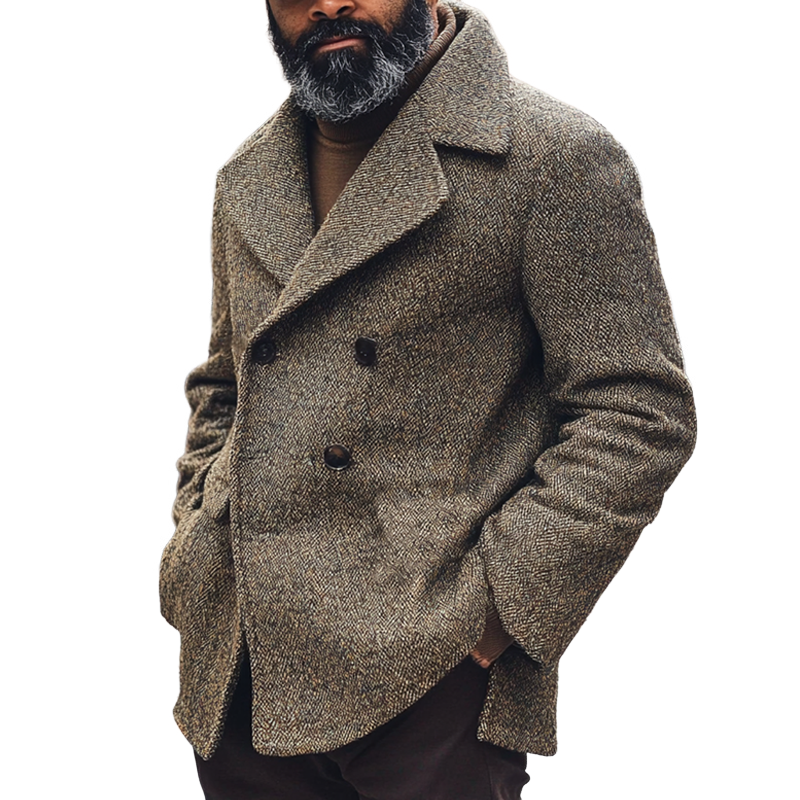 Men's Retro Lapel Herringbone Mid-Length Coat MTA2680H3X