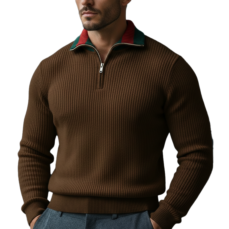 Men's Winter Retro Cotton Yarn Knit Half-Zip Sweater MTA1110L1P