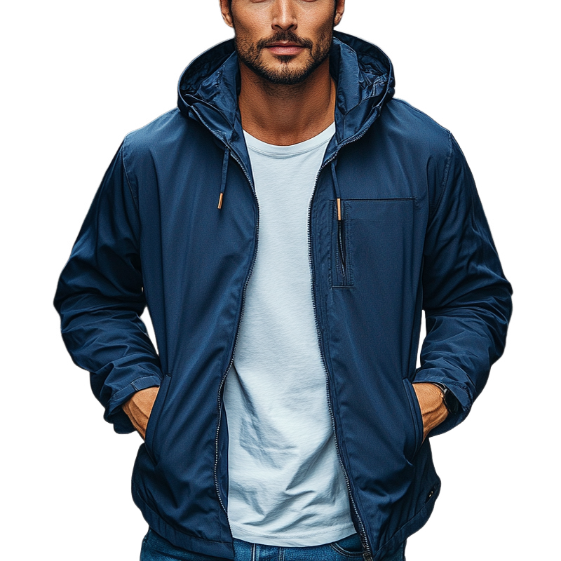 Men's Solid Color Loose Zipper Thin Hooded Jacket MTA1580I8X