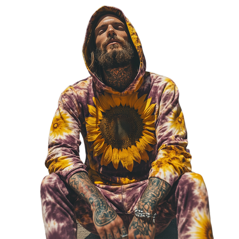 Men's Retro Casual Sunflower Print Hoodie 49264147TO